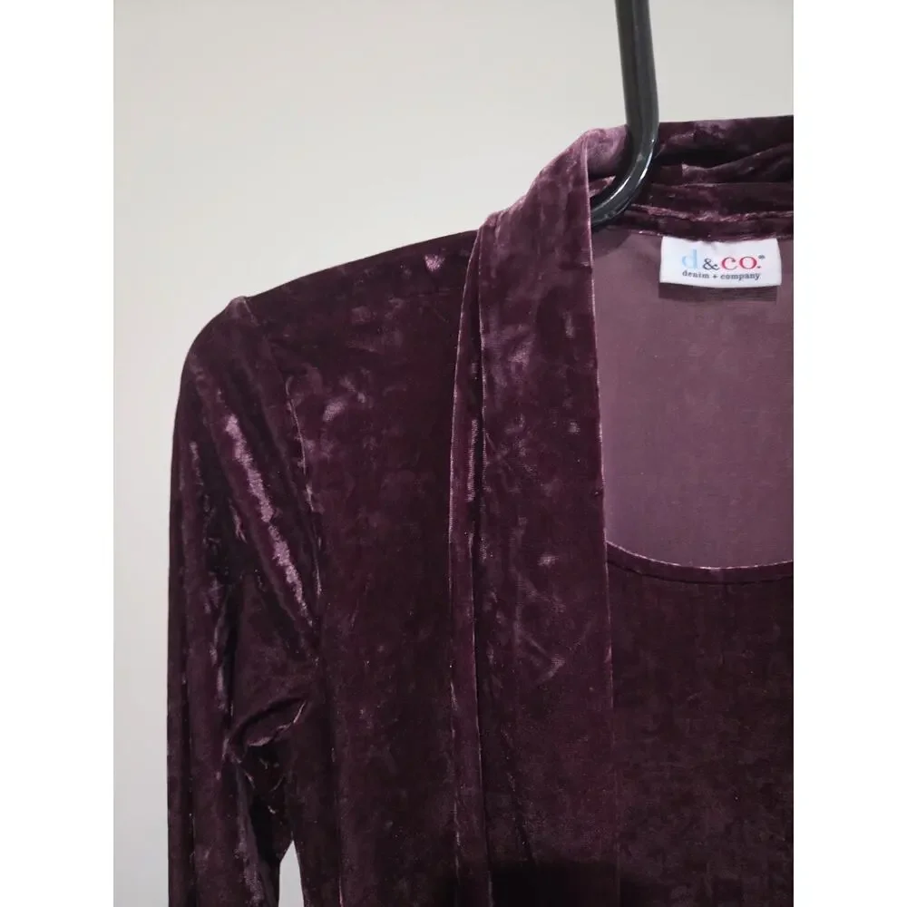 Denim & Co XXS Deep Burgundy Crushed Velvet Cardigan & Tank 2Fer A710047 NWOT